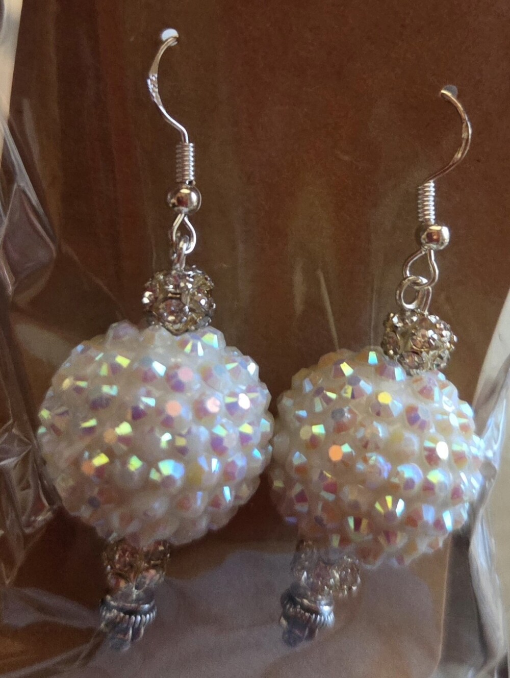 Elegant Iridescent White Bead Drop Earrings - Women Jewelry